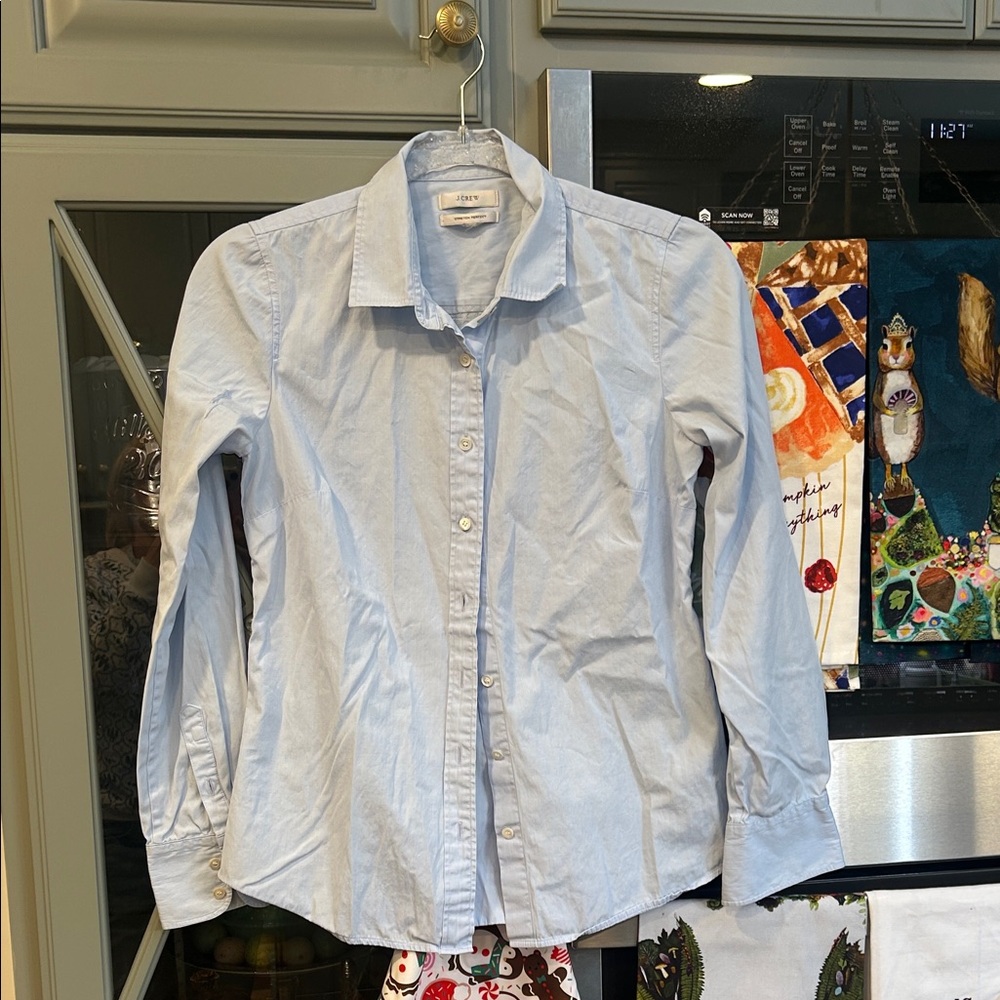 Vintage J. Crew Light Blue Stretch Perfect Fit Cotton Blouse XS